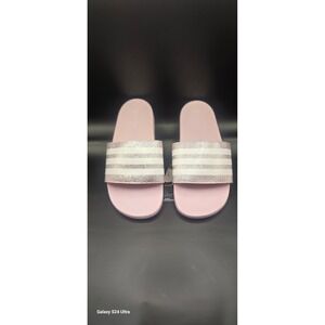 Adidas Adilette Comfort Pink White Glitter Slides Sandals FY8834 Womens Size 6